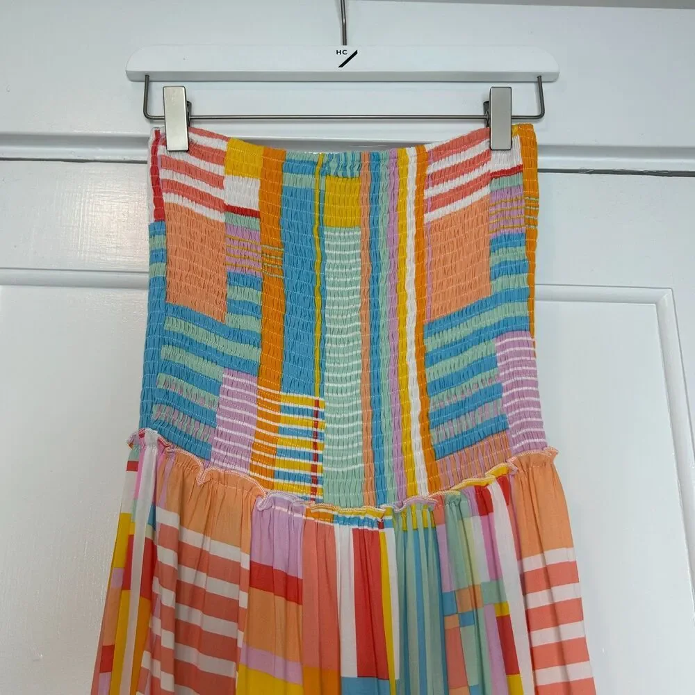 Abel the Label Anthropologie Patchwork Strapless Tiered Maxi Dress Small Smocked - Picture 6 of 10